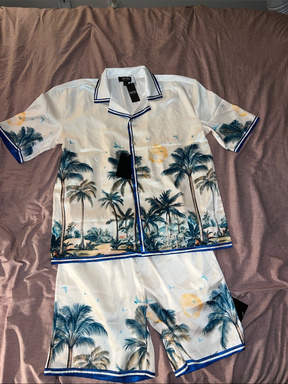 Boohoo Man Oversized Palm Print Satin Short Set